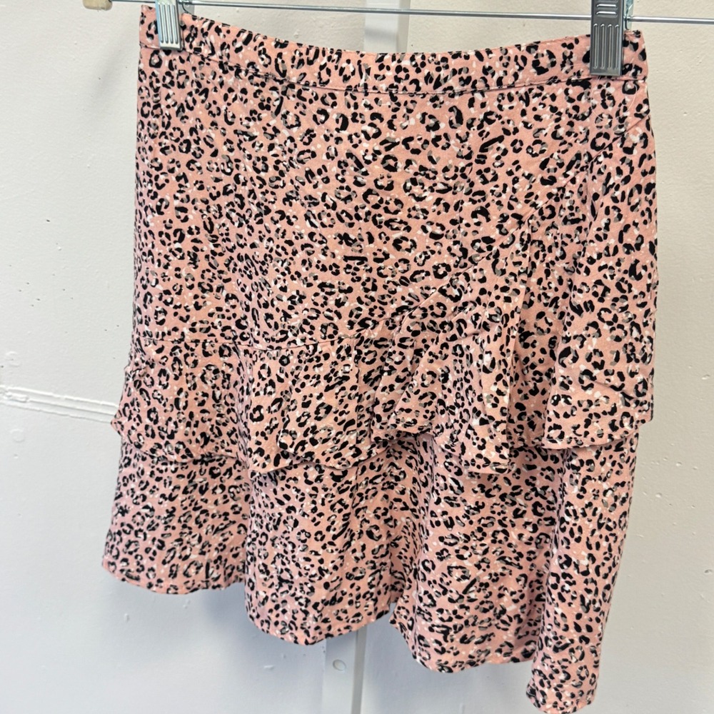 Japna Pink‎ Leopard Animal Print Ruffle Tiered Mini Skirt Small Elastic Waist